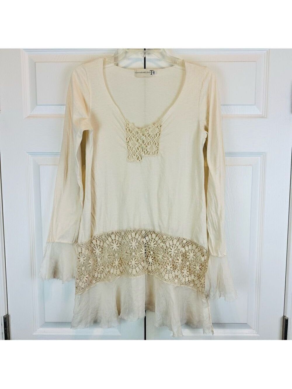 Johnny Was 4 Love And Liberty Floral Lace Cream Tiered Boho Top